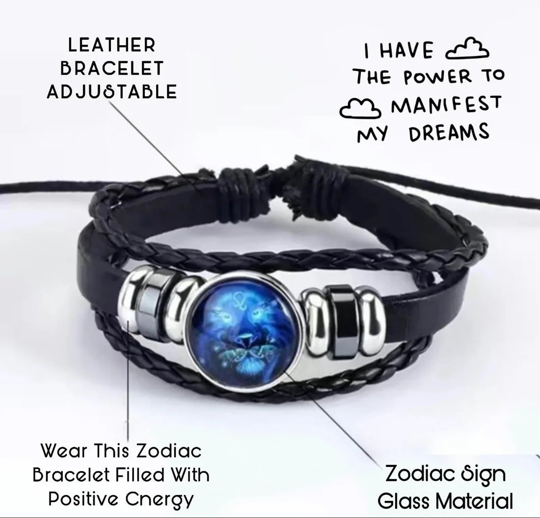 Genuine Zodiac Sign Leather Bracelet