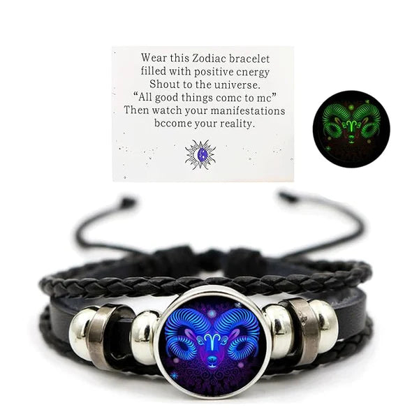 Genuine Zodiac Sign Leather Bracelet