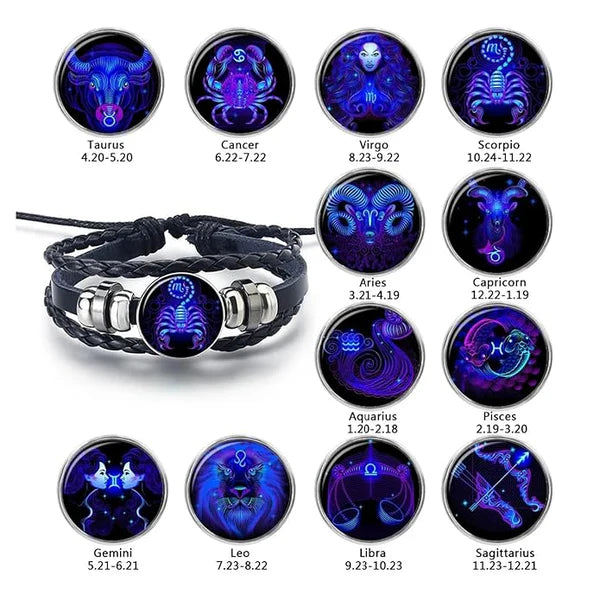 Genuine Zodiac Sign Leather Bracelet