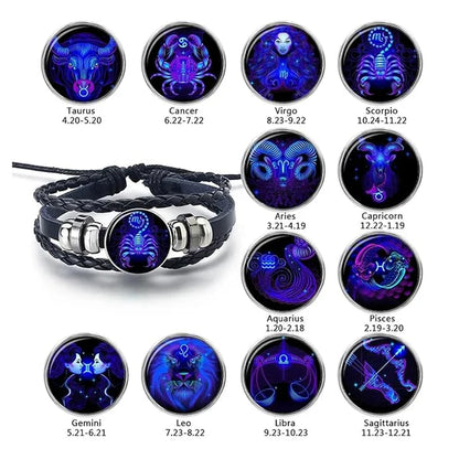 Genuine Zodiac Sign Leather Bracelet